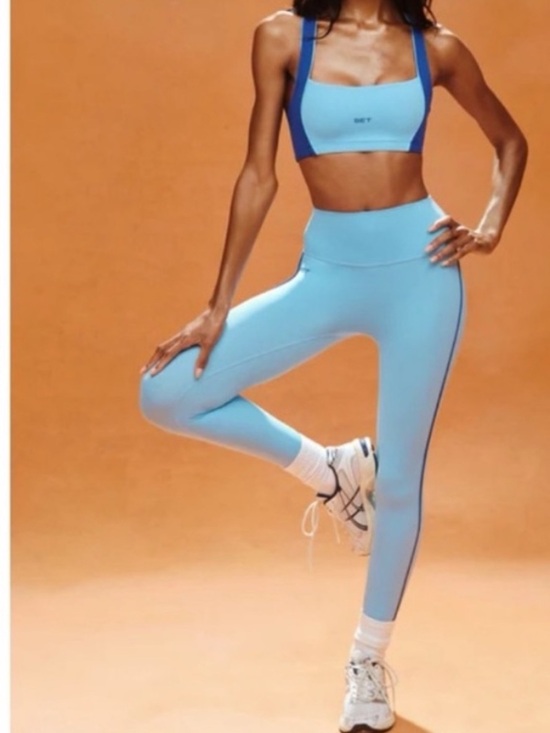 SET Active Tops - SET Active legging + Blue Striped Sports Bra set